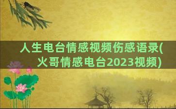 人生电台情感视频伤感语录(火哥情感电台2023视频)