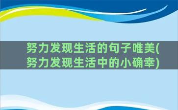 努力发现生活的句子唯美(努力发现生活中的小确幸)