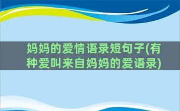 妈妈的爱情语录短句子(有种爱叫来自妈妈的爱语录)