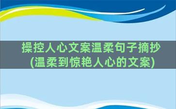 操控人心文案温柔句子摘抄(温柔到惊艳人心的文案)